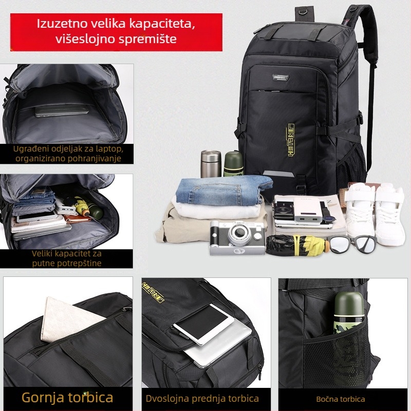 Torba za putovanje velikog kapaciteta (56-75 L), najlon, prozračna i otporna na habanje, otporna na udarce, s jastucima za ramena na zraku, kompatibilna s 17-inčnim prijenosnim računalom, model 1882