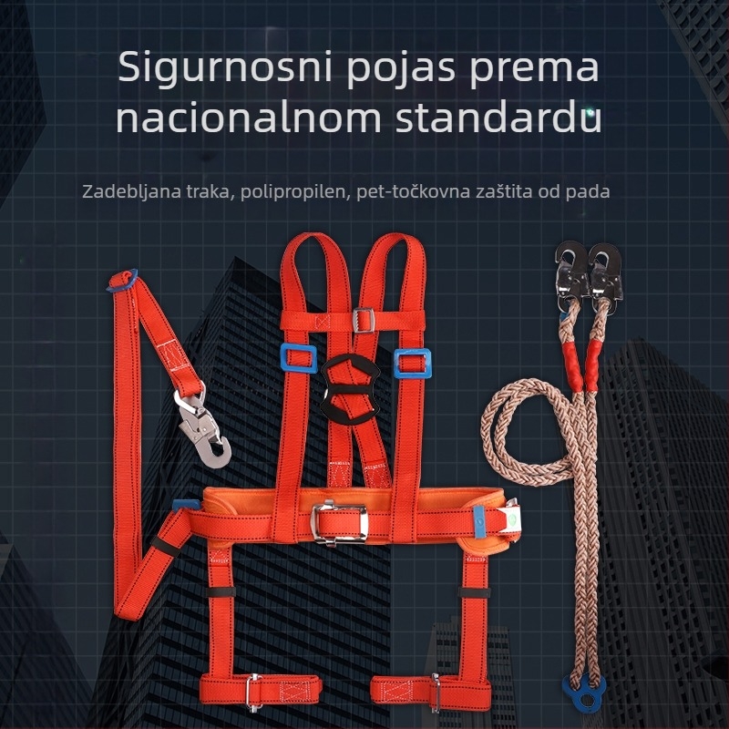 Punotijelo sigurnosni pojas za rad na visini, prema Nacionalnom standardu, dvostruki leđni dizajn, pettočlanski pojas za ugradnju klima uređaja na otvorenom