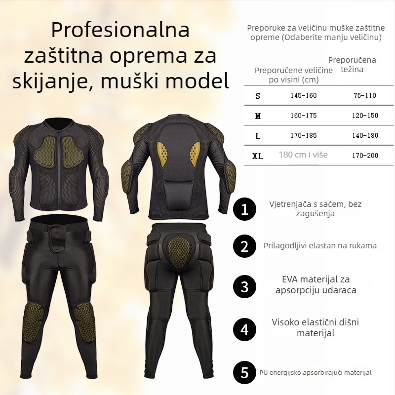 Skijaški zaštitni komplet – zaštitnici koljena, lakta i kuka, unisex unutarnja zaštita za skijanje