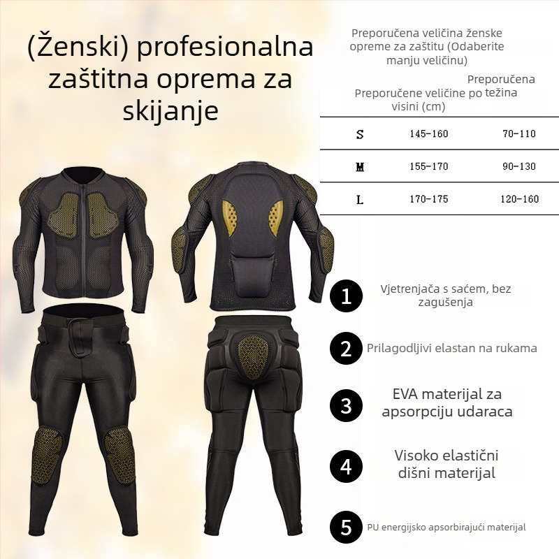 Skijaški zaštitni komplet – zaštitnici koljena, lakta i kuka, unisex unutarnja zaštita za skijanje