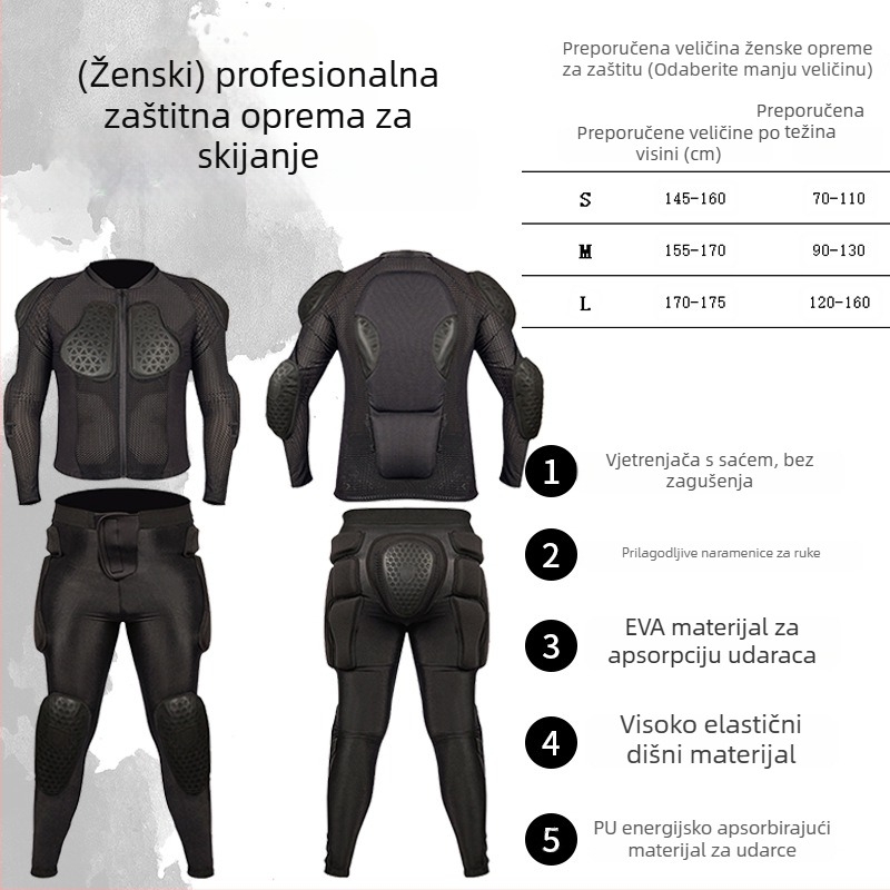 Skijaški zaštitni komplet – zaštitnici koljena, lakta i kuka, unisex unutarnja zaštita za skijanje