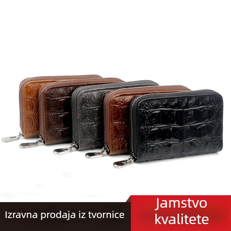Novčanik za novčiće i kartice od prave kože, prvi sloj teleće kože, jednobojni uzorak, poslovni stil, model 00011