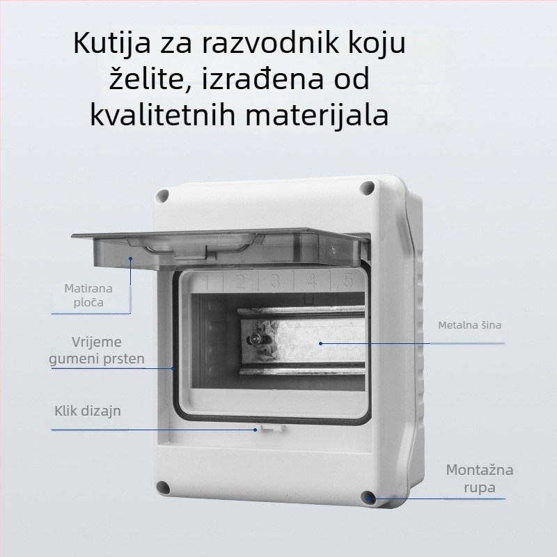 Vanjska kutija za razvodnu sklopku IP65, za 2–24 kruga, 125A, montaža na tračnicu, ABS plastično kućište otporno na plamen