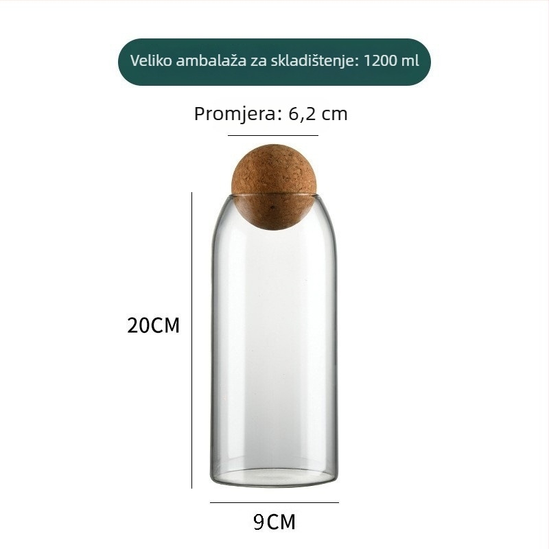 Staklena posuda za skladištenje s poklopcem od pluta, okruglog oblika, mikrovalno sigurna, višekratna upotreba