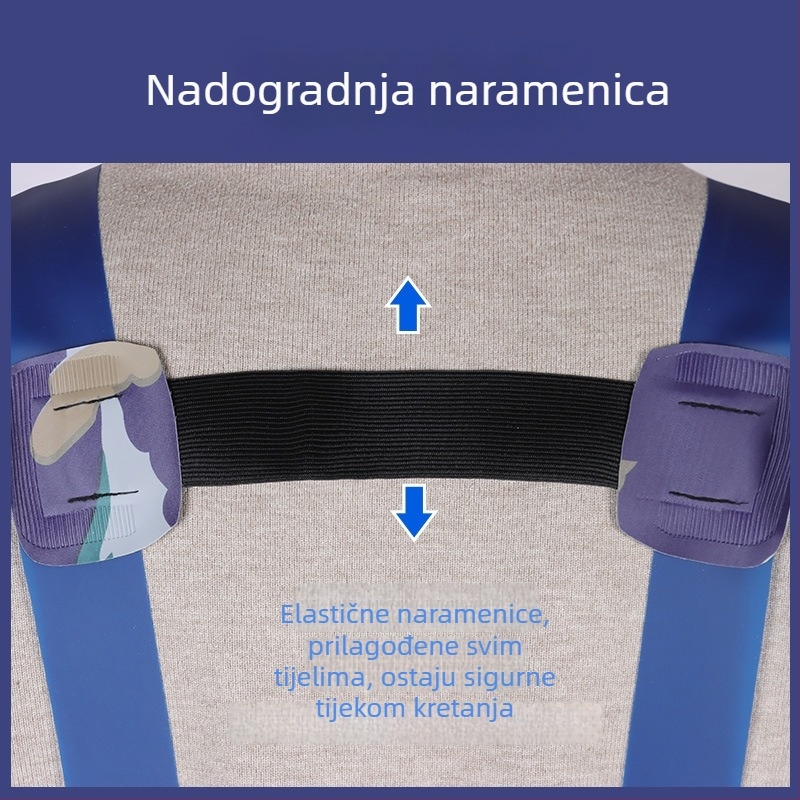 Vodootporna pregača s produženom dužinom i dvostrukim ramenskim remenima — materijal: goveđa tetiva; težina: 0.45 kg; pogodna za uzgoj, obradu morskih plodova, kuhinju i kantinu; funkcija: vodootporna i otporna na ulje