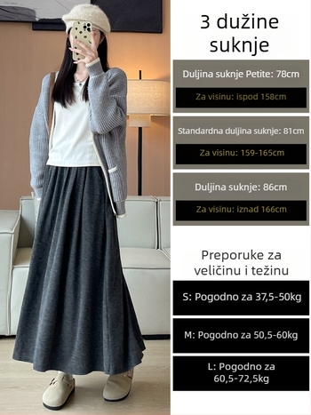 Ruitong A-linijska midi suknja s džepovima, jednobojni uzorak, mješavina poliestera i viskoze