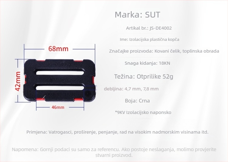 SUT sigurnosni pojas s antistatičkom izolacijom, podesivom kopčom i D-obliku karikom