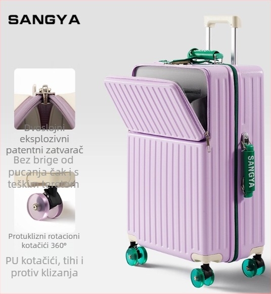 Unisex putni kofer, zip otvor, ABS+PC, USB priključak za punjenje, prednje otvaranje