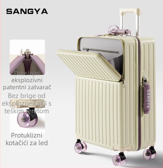 Unisex putni kofer, zip otvor, ABS+PC, USB priključak za punjenje, prednje otvaranje