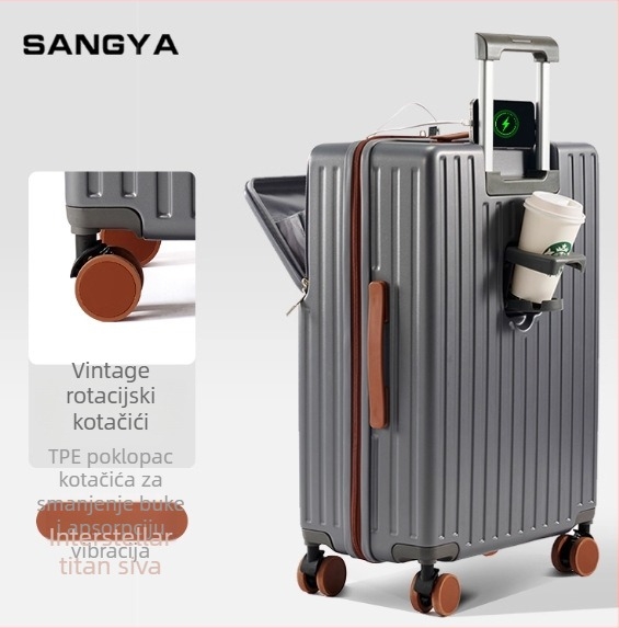 Unisex putni kofer, zip otvor, ABS+PC, USB priključak za punjenje, prednje otvaranje