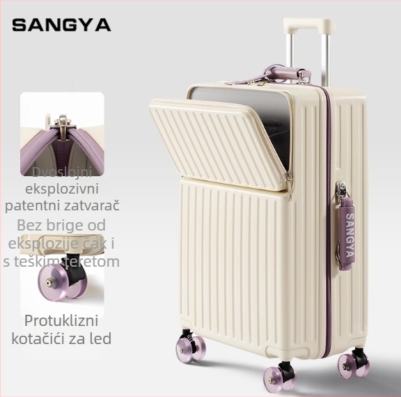 Unisex putni kofer, zip otvor, ABS+PC, USB priključak za punjenje, prednje otvaranje