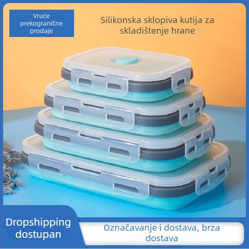 Silikonska sklopiva kutija za ručak, sigurna za mikrovalnu, prehrambena kvaliteta, nepropusna, prijenosni spremnik hrane