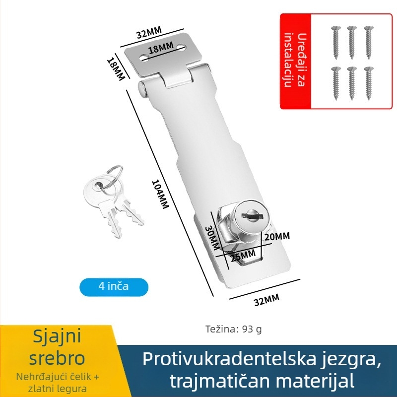 Kartica za zaključavanje za ladice i arhivske ormariće – od nehrđajućeg čelika i cinkove legure, s ključem, moderni minimalistički stil, polirana završna obrada
