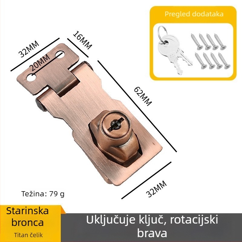Kartica za zaključavanje za ladice i arhivske ormariće – od nehrđajućeg čelika i cinkove legure, s ključem, moderni minimalistički stil, polirana završna obrada