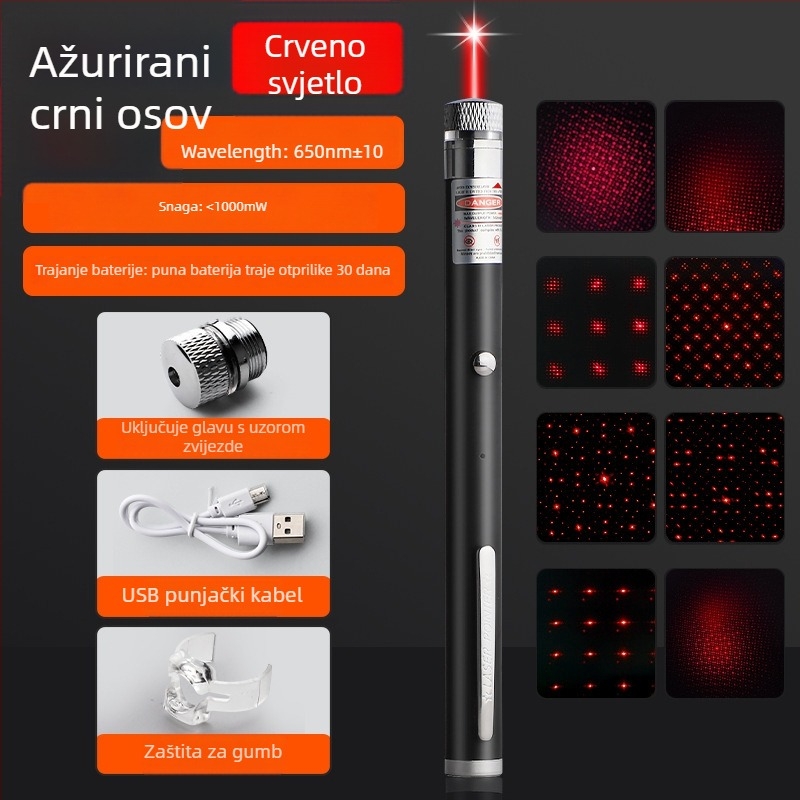Laser pokazivač visoke snage i svjetiljka – dugi domet, IR punjenje