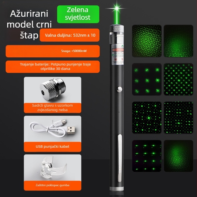 Laser pokazivač visoke snage i svjetiljka – dugi domet, IR punjenje