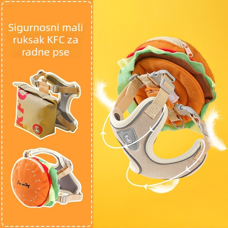 Harness za pse s 3D dizajnom crtani likovi, podesivi najlonski prsni pojas, ugrađeni mali ruksak za male pse, šetnja povodac
