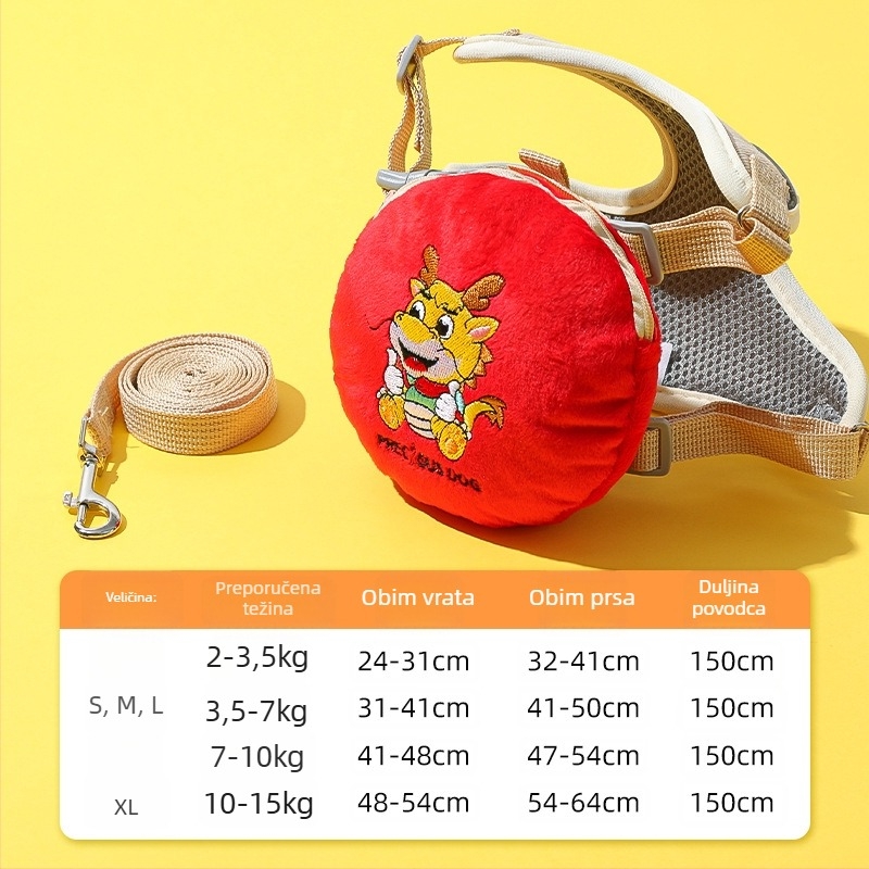 Harness za pse s 3D dizajnom crtani likovi, podesivi najlonski prsni pojas, ugrađeni mali ruksak za male pse, šetnja povodac