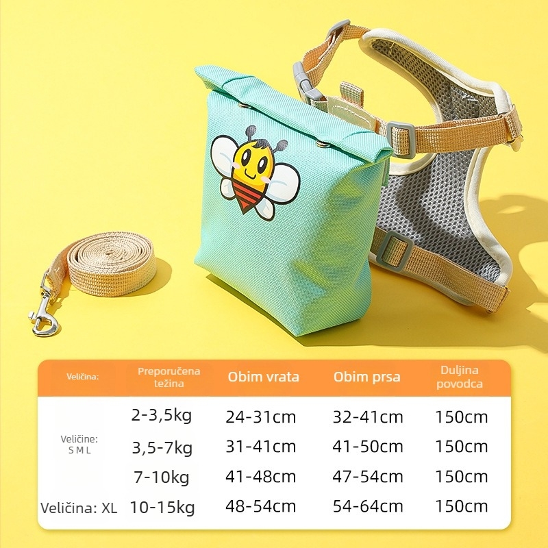 Harness za pse s 3D dizajnom crtani likovi, podesivi najlonski prsni pojas, ugrađeni mali ruksak za male pse, šetnja povodac