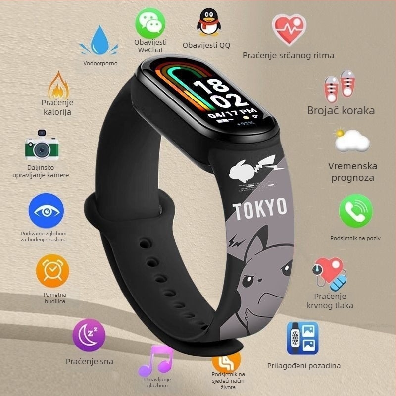 M8 pametni narukvica: brojanje koraka, otkucaji srca, krvni tlak, SpO2 i praćenje sna; Bluetooth s Android kompatibilnošću; silikonska narukvica; do 7 dana trajanja baterije; dnevna vodootpornost