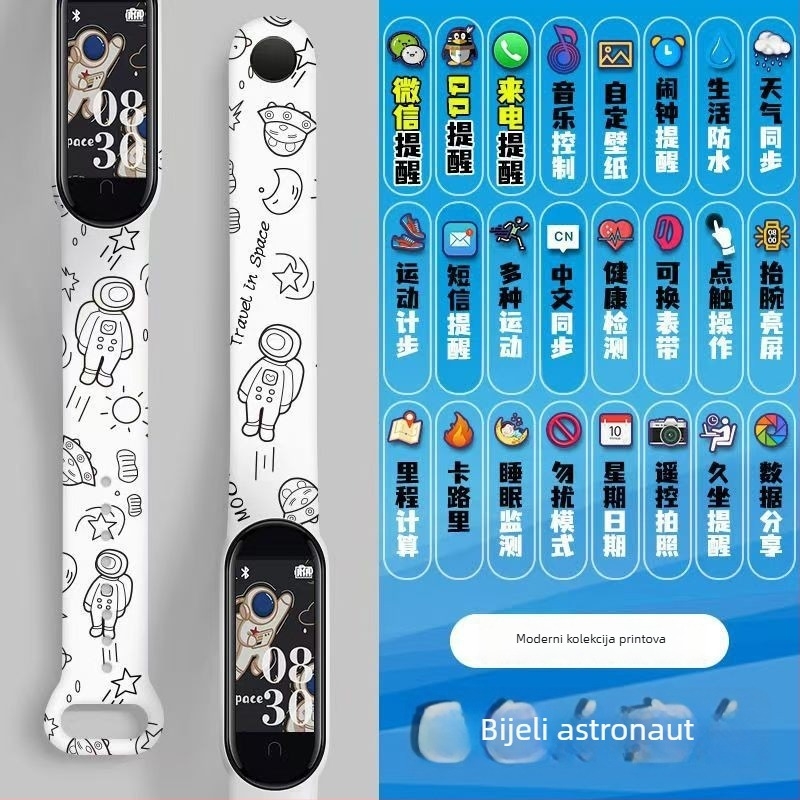 M8 pametni narukvica: brojanje koraka, otkucaji srca, krvni tlak, SpO2 i praćenje sna; Bluetooth s Android kompatibilnošću; silikonska narukvica; do 7 dana trajanja baterije; dnevna vodootpornost