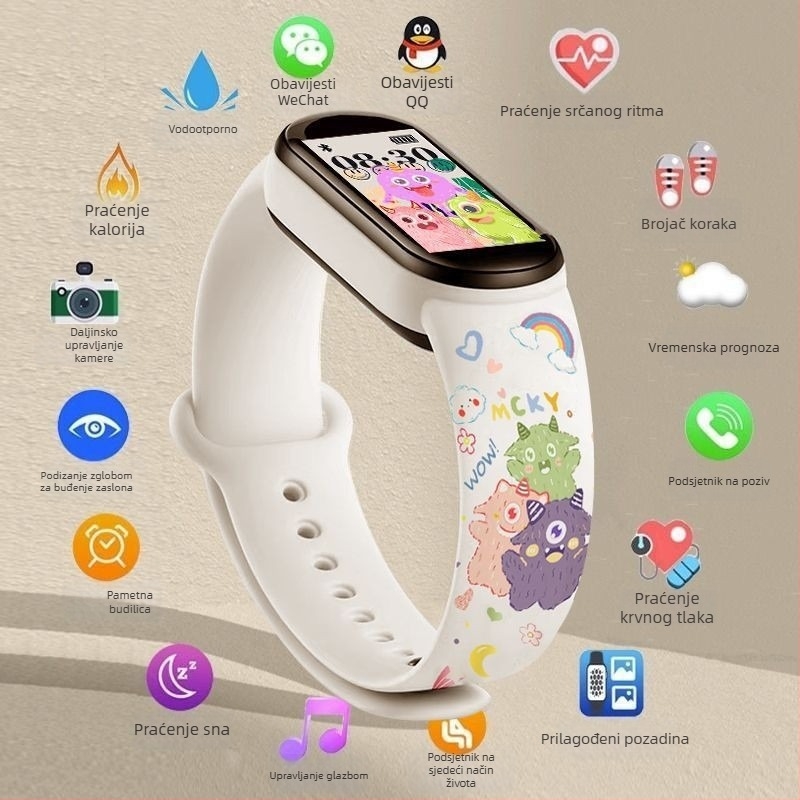 M8 pametni narukvica: brojanje koraka, otkucaji srca, krvni tlak, SpO2 i praćenje sna; Bluetooth s Android kompatibilnošću; silikonska narukvica; do 7 dana trajanja baterije; dnevna vodootpornost
