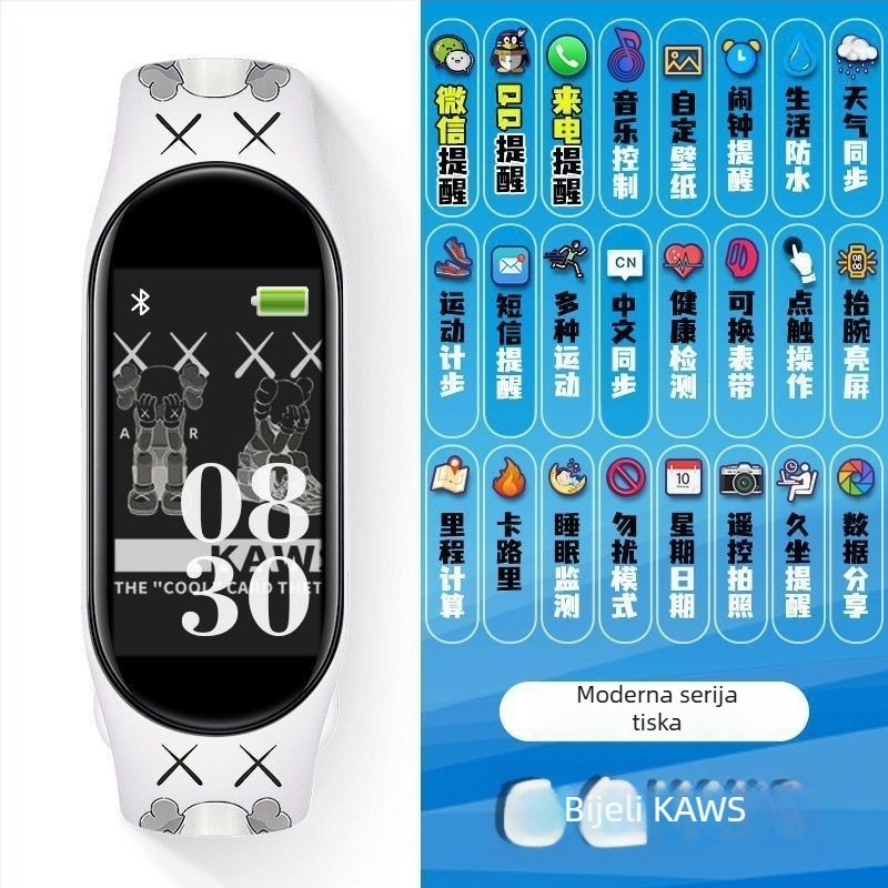 M8 pametni narukvica: brojanje koraka, otkucaji srca, krvni tlak, SpO2 i praćenje sna; Bluetooth s Android kompatibilnošću; silikonska narukvica; do 7 dana trajanja baterije; dnevna vodootpornost