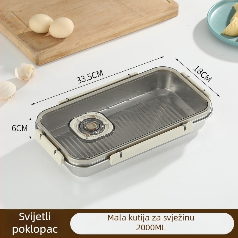 Kutija za pohranu hrane od 304 nehrđajućeg čelika, pravokutnog oblika, zapečaćena kutija za voće, kapacitet 2.1–5 L
