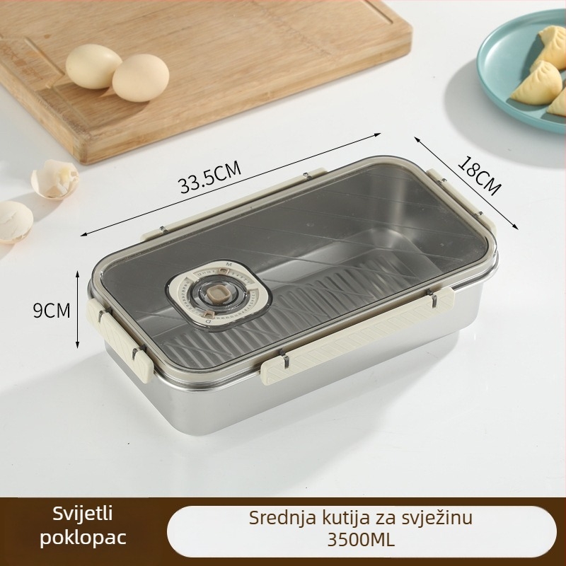 Kutija za pohranu hrane od 304 nehrđajućeg čelika, pravokutnog oblika, zapečaćena kutija za voće, kapacitet 2.1–5 L