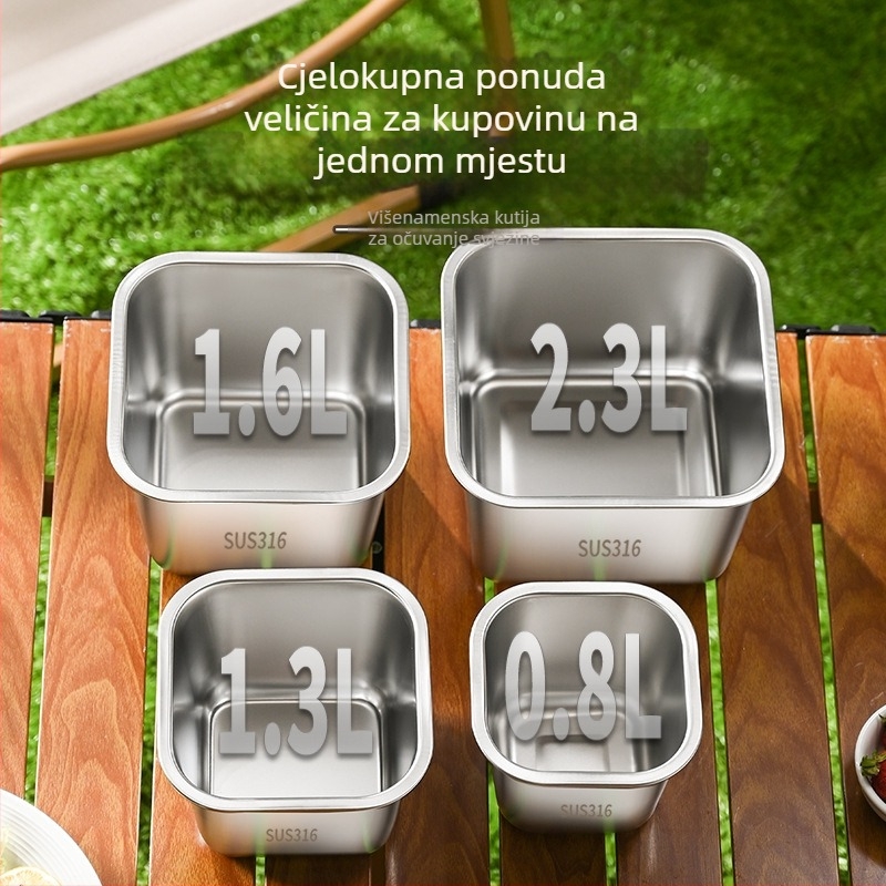 Kutija za hranu od 316 nehrđajućeg čelika, kvadratna, jednodjelna, zatvorena za hladnjak, čuva svježinu