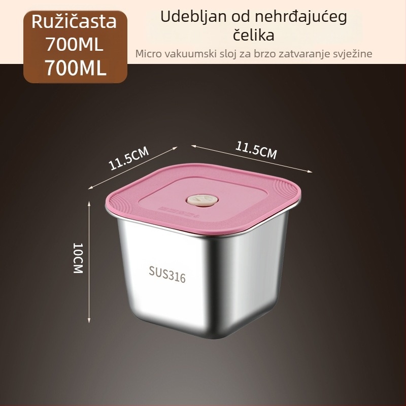 Kutija za hranu od 316 nehrđajućeg čelika, kvadratna, jednodjelna, zatvorena za hladnjak, čuva svježinu