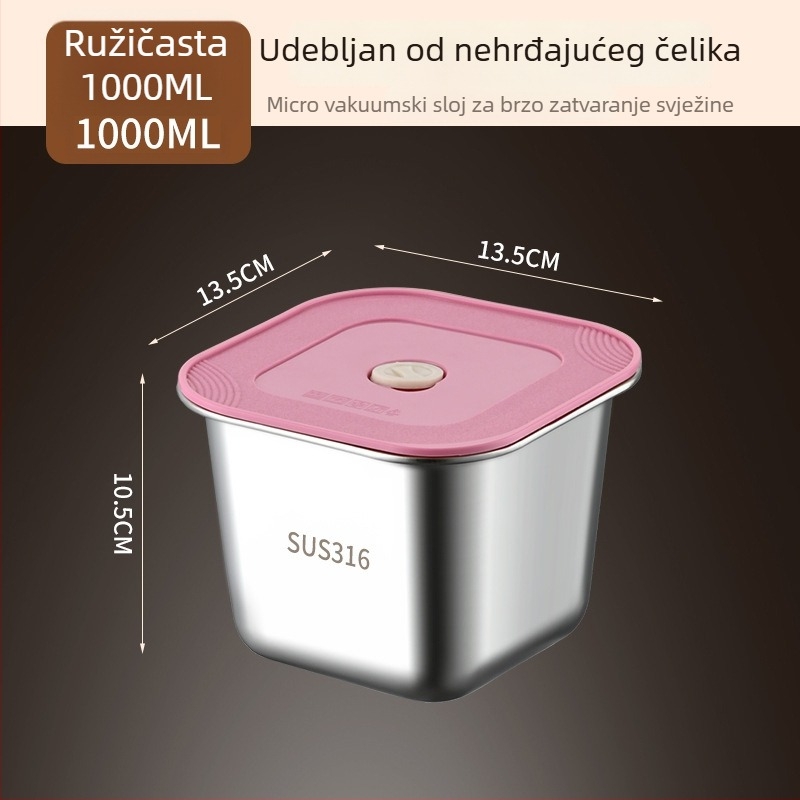 Kutija za hranu od 316 nehrđajućeg čelika, kvadratna, jednodjelna, zatvorena za hladnjak, čuva svježinu