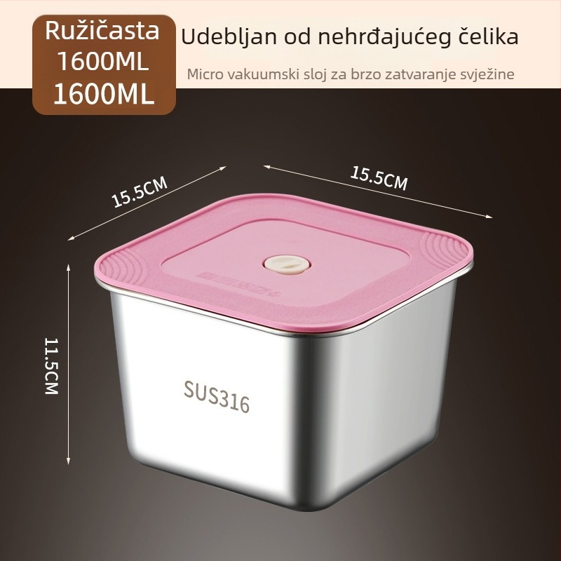 Kutija za hranu od 316 nehrđajućeg čelika, kvadratna, jednodjelna, zatvorena za hladnjak, čuva svježinu