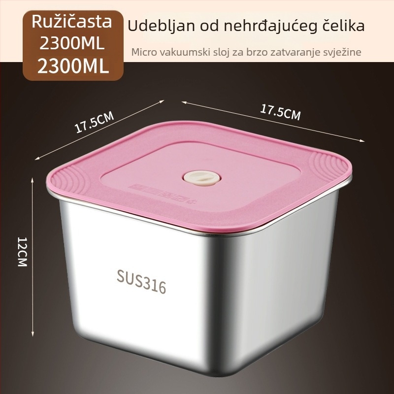 Kutija za hranu od 316 nehrđajućeg čelika, kvadratna, jednodjelna, zatvorena za hladnjak, čuva svježinu