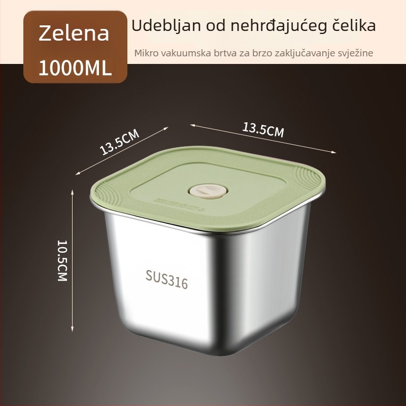 Kutija za hranu od 316 nehrđajućeg čelika, kvadratna, jednodjelna, zatvorena za hladnjak, čuva svježinu
