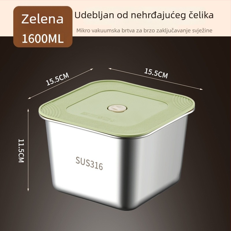 Kutija za hranu od 316 nehrđajućeg čelika, kvadratna, jednodjelna, zatvorena za hladnjak, čuva svježinu
