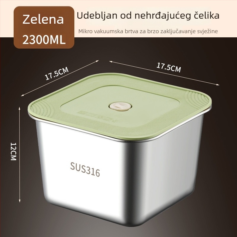 Kutija za hranu od 316 nehrđajućeg čelika, kvadratna, jednodjelna, zatvorena za hladnjak, čuva svježinu