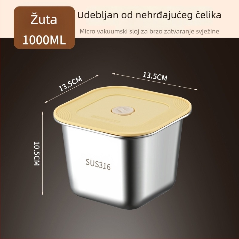 Kutija za hranu od 316 nehrđajućeg čelika, kvadratna, jednodjelna, zatvorena za hladnjak, čuva svježinu