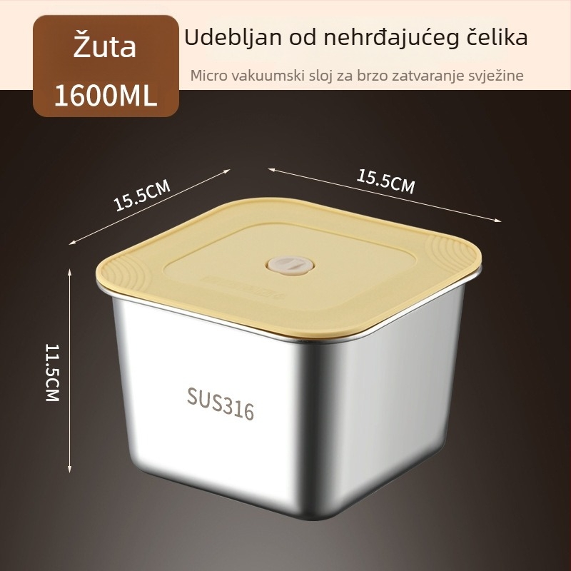Kutija za hranu od 316 nehrđajućeg čelika, kvadratna, jednodjelna, zatvorena za hladnjak, čuva svježinu