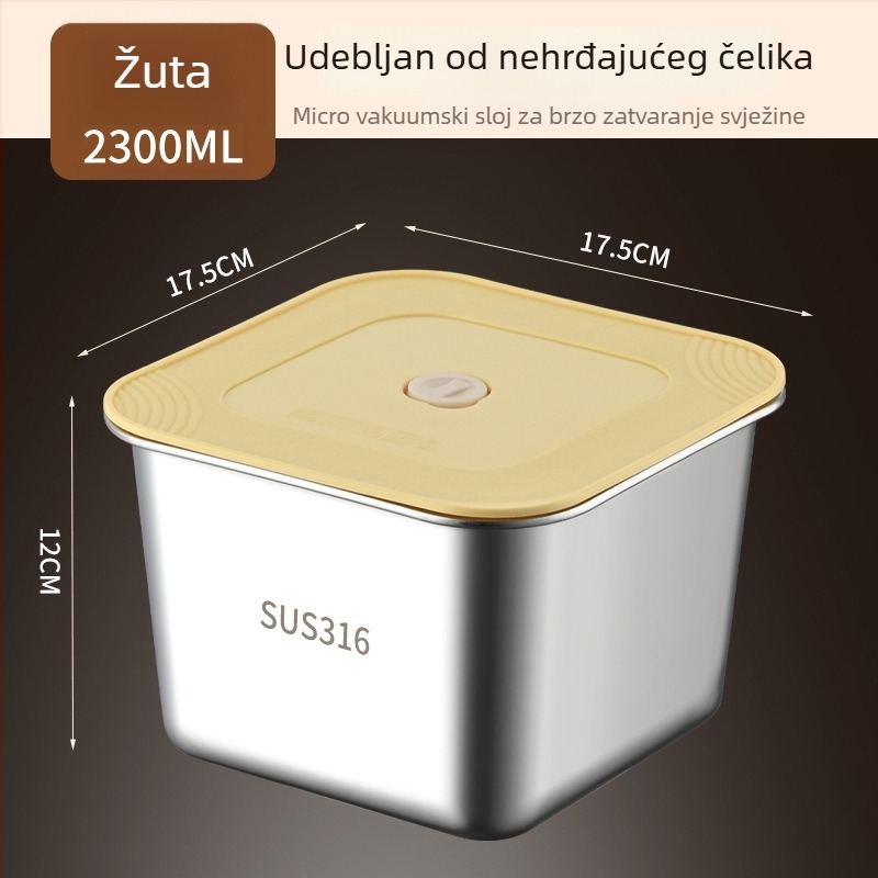 Kutija za hranu od 316 nehrđajućeg čelika, kvadratna, jednodjelna, zatvorena za hladnjak, čuva svježinu