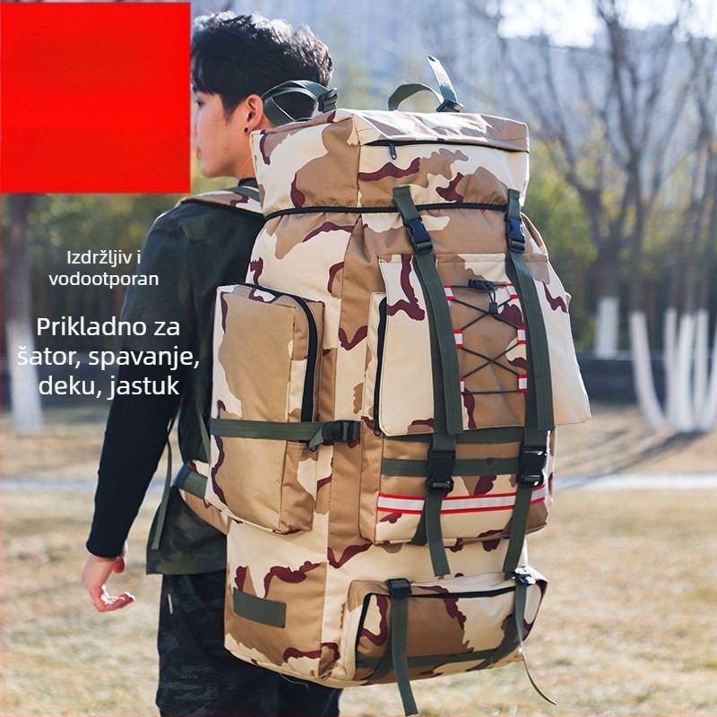 Torba u vojnom stilu za kampiranje i putovanja, vodootporna, izdržljiva, s mogućnošću proširenja, Oxford plat, geometrijski uzorak