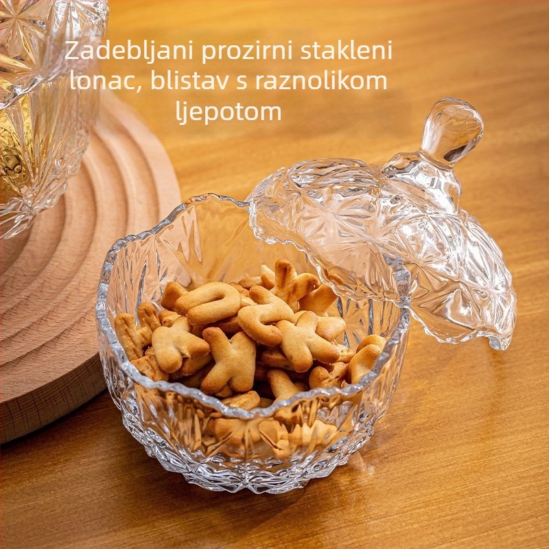 Staklena posuda za šećer s poklopcem – europski stil prozirna posuda za pohranu, lagani luksuz kutija za nakit, 301-500 ml