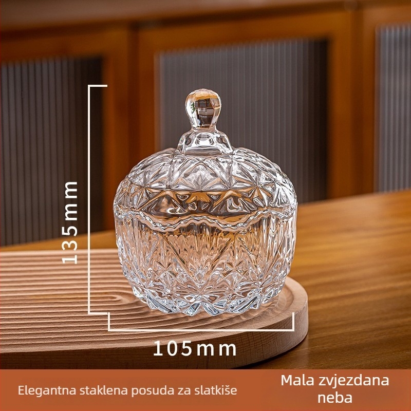 Staklena posuda za šećer s poklopcem – europski stil prozirna posuda za pohranu, lagani luksuz kutija za nakit, 301-500 ml