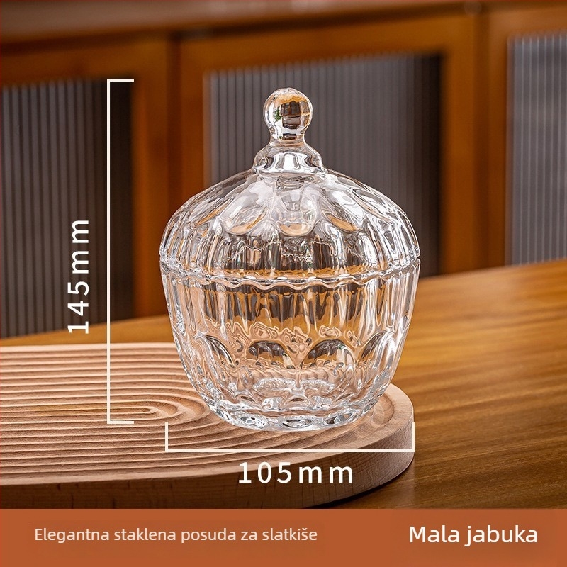 Staklena posuda za šećer s poklopcem – europski stil prozirna posuda za pohranu, lagani luksuz kutija za nakit, 301-500 ml