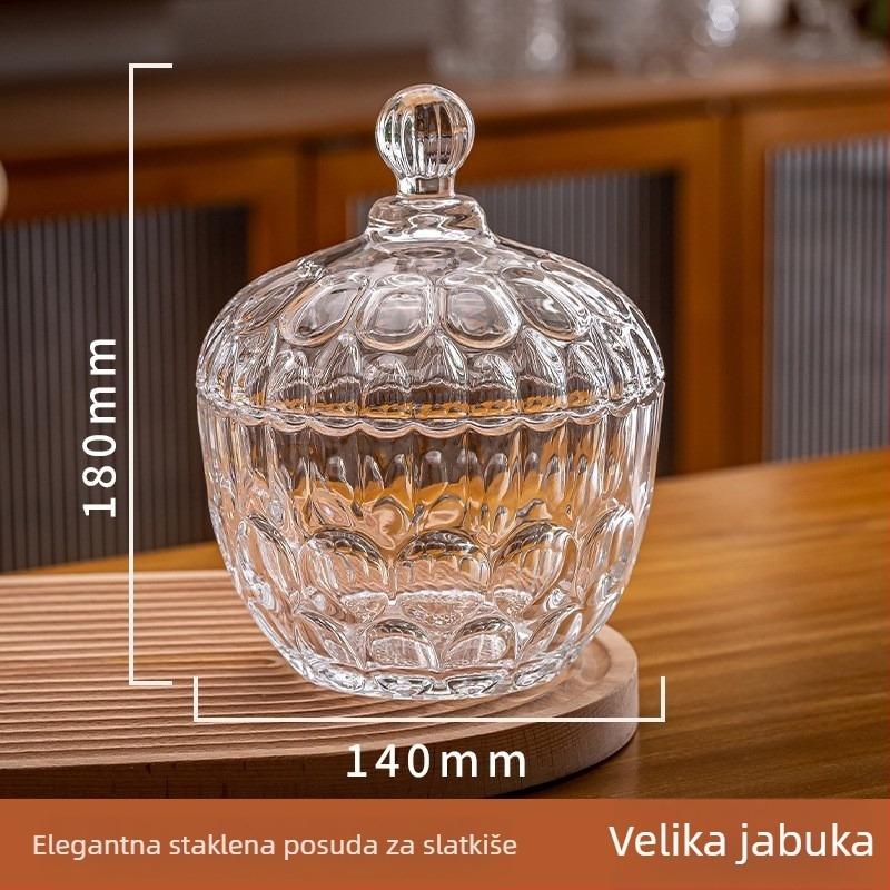 Staklena posuda za šećer s poklopcem – europski stil prozirna posuda za pohranu, lagani luksuz kutija za nakit, 301-500 ml