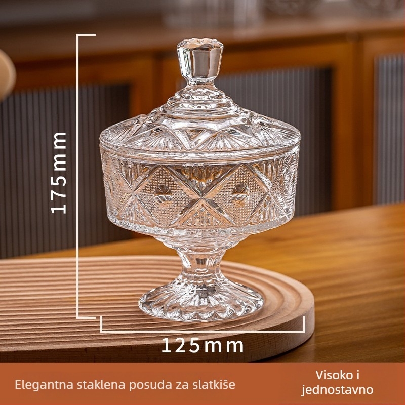Staklena posuda za šećer s poklopcem – europski stil prozirna posuda za pohranu, lagani luksuz kutija za nakit, 301-500 ml