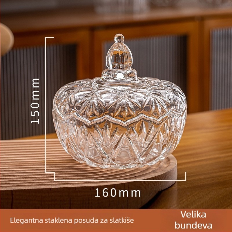 Staklena posuda za šećer s poklopcem – europski stil prozirna posuda za pohranu, lagani luksuz kutija za nakit, 301-500 ml