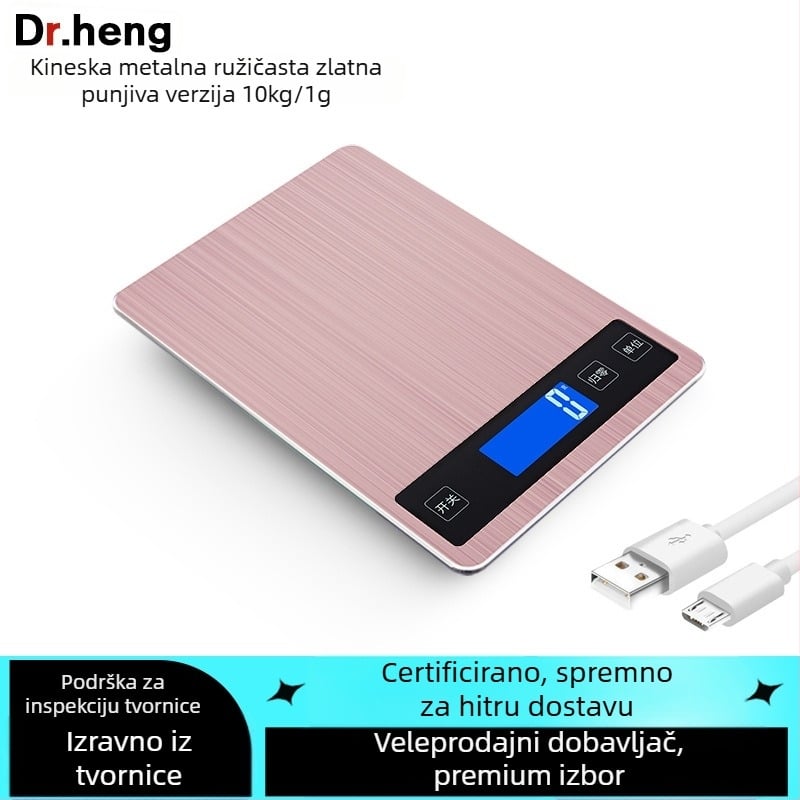 Digitalna kuhinjska vaga za pečenje, kapacitet 5–15 kg, model Dh-a10 punjenje, elektroničko mjerenje, dvostruko napajanje (AAA baterije ili punjenje), za kuhinju