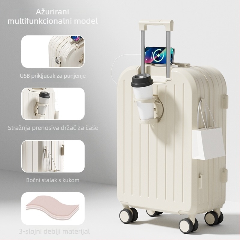 Putni kovčeg – unisex, ABS+PC materijal, otvaranje na zip, univerzalni kotači, prugasti uzorak