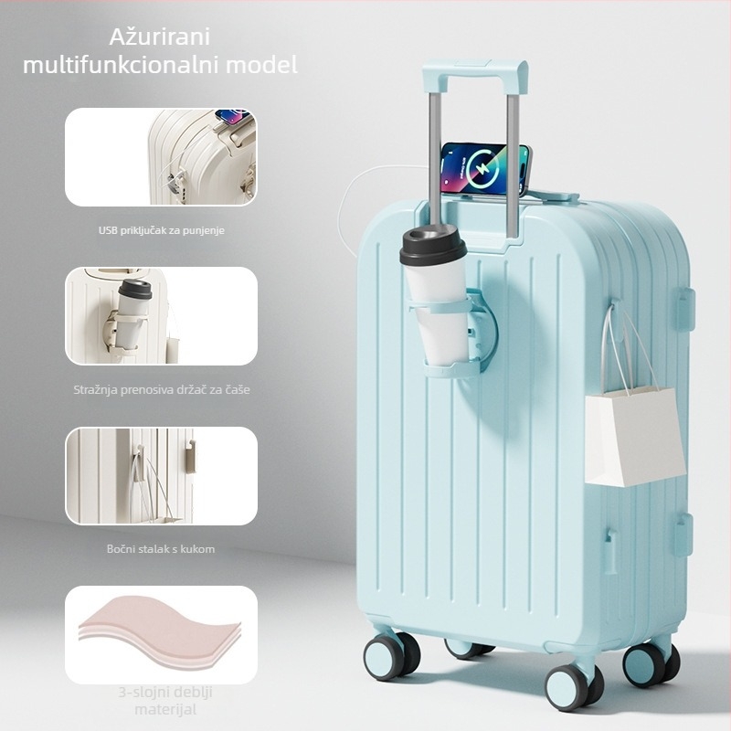 Putni kovčeg – unisex, ABS+PC materijal, otvaranje na zip, univerzalni kotači, prugasti uzorak